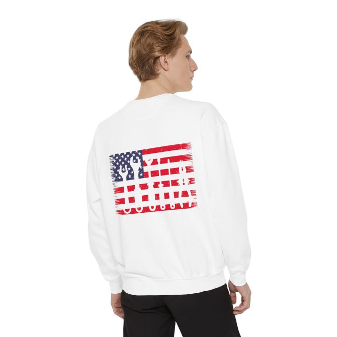 Unisex Garment-Dyed Sweatshirt with Vintage American Flag Design - Image 5
